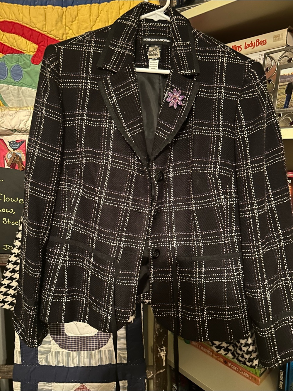 Norton McNaughton Black and White Plaid Women's Blazer